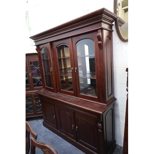 1057 - Mahogany Three Door Cabinet Mirrored Back Cupboard Base Approximately 6ft Wide x 7ft 4 Inches High