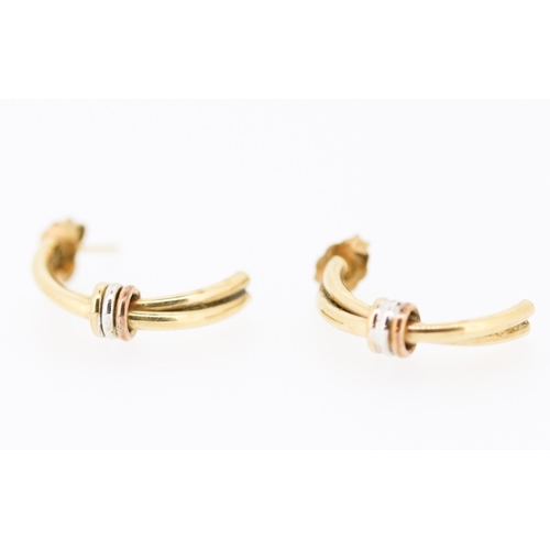 106 - Pair of 9 Carat Yellow Gold Crossover Form Earrings with Tri-Gold Knot Motifs 2cm High