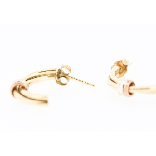 106 - Pair of 9 Carat Yellow Gold Crossover Form Earrings with Tri-Gold Knot Motifs 2cm High