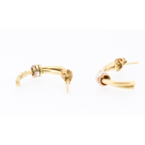 106 - Pair of 9 Carat Yellow Gold Crossover Form Earrings with Tri-Gold Knot Motifs 2cm High