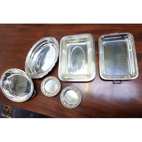 1061 - Two Silver Plated Entree Dishes with Covers and Set of Six Sweetmeat Dishes Embossed Decoration