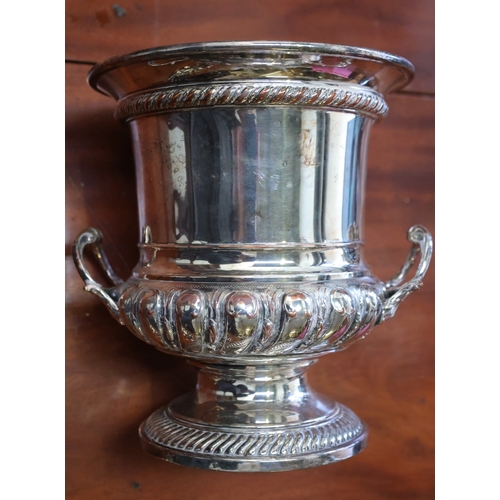 1064 - Edwardian Silver Plated Champagne Ice Bucket Pedestal Form Twin Side Carry Handles Approximately 11 ... 