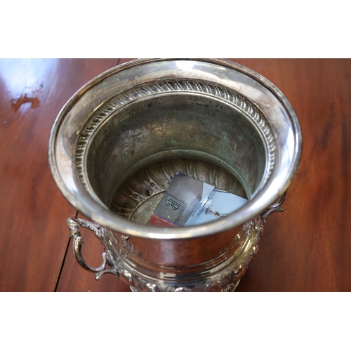 1064 - Edwardian Silver Plated Champagne Ice Bucket Pedestal Form Twin Side Carry Handles Approximately 11 ... 