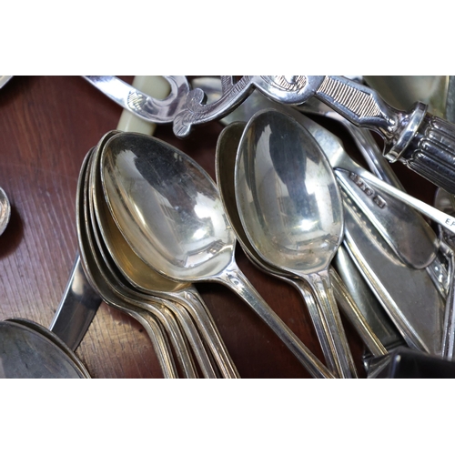 1065 - Various Silver Plated Tableware Quantity as Photographed Includes Spoons, Knives, etc.