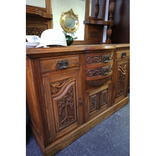 1073 - Edwardian Oak Sideboard Mirrored Back Various Drawers and Cupboards Approximately 6ft Wide x 7ft 4 I... 