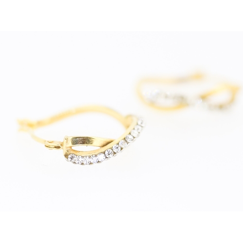 108 - Pair of 9 Carat Yellow Gold Gem set Crossover Form Hoop Earrings 1.5cm High Note Some Stones Lacking