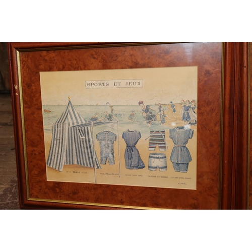 1080 - Walnut Framed French Seaside Lithographs Each Titled Sports et Jeux Each Approximately 10 Inches Hig... 