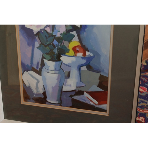 1082 - John Skelton Dark Roses in White Vase Dated 1982 Oil on Board Signed Lower Left and Titled Verso App... 