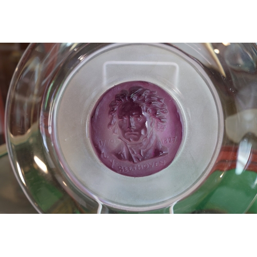 1089 - French Cut Crystal Commemorative Charger Beethoven Approximately 9 Inches Diameter Signed