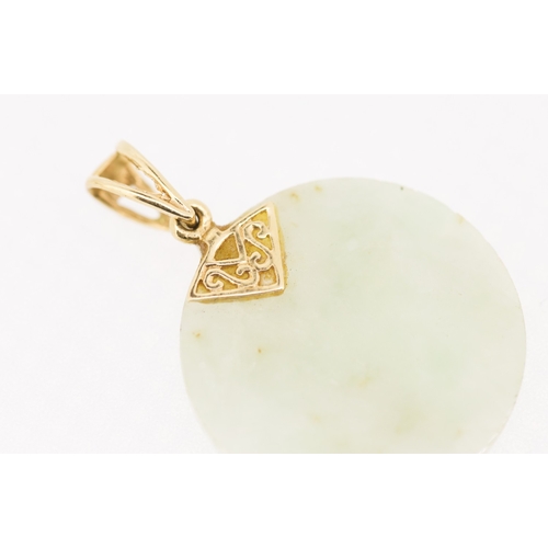 109 - Jade Circular Form Pendant Set on 9 Carat Yellow Gold 2cm High