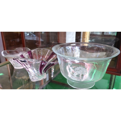 1093 - Three Crystal Bowls Including Ruby Ware Example Largest Approximately 10 Inches Diameter x 8 Inches ... 