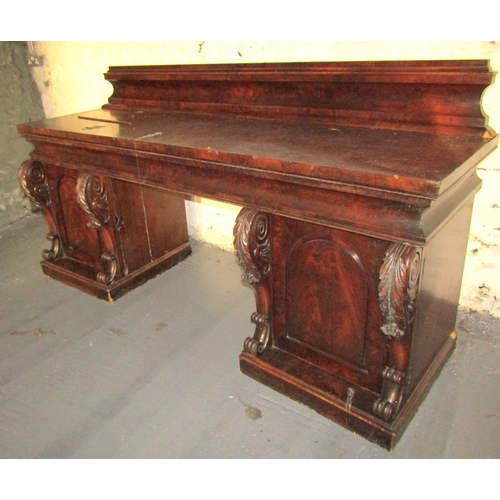 1099 - Irish William IV Figured Mahogany Twin Pedestal Sideboard Well Carved Approximately 7ft Wide