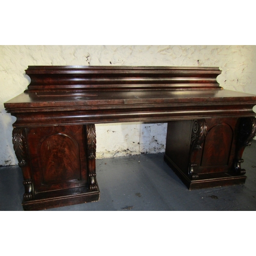 1099 - Irish William IV Figured Mahogany Twin Pedestal Sideboard Well Carved Approximately 7ft Wide