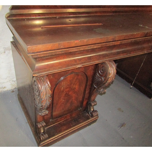 1099 - Irish William IV Figured Mahogany Twin Pedestal Sideboard Well Carved Approximately 7ft Wide