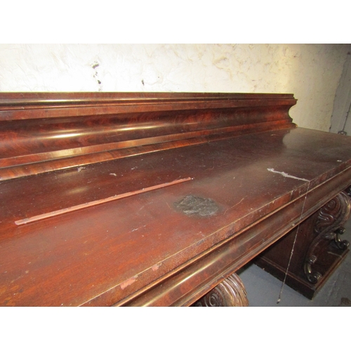 1099 - Irish William IV Figured Mahogany Twin Pedestal Sideboard Well Carved Approximately 7ft Wide