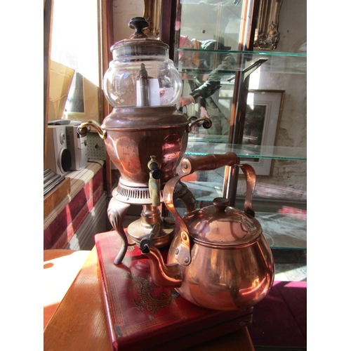 1102 - Early 20th Century Brass Coffee Percolator along with small copper Kettle From Set of Penny Dreadful... 