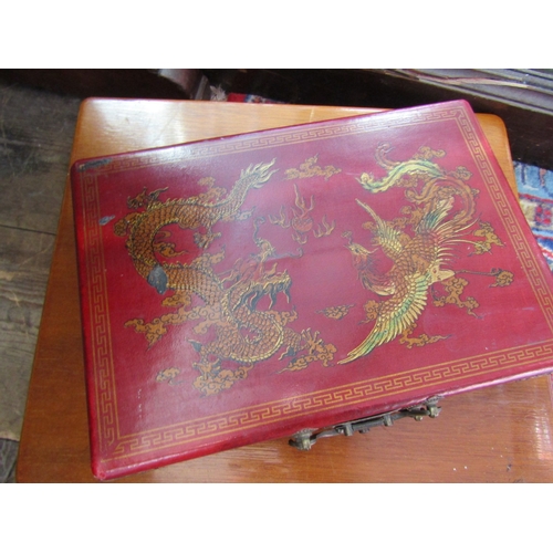 1103 - Japanned Mahjong Lacquerwork Case and another Storage Box with Stag Engraved Cover