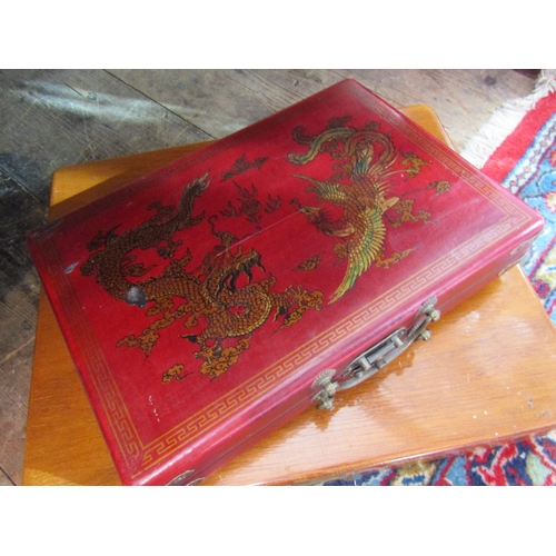 1103 - Japanned Mahjong Lacquerwork Case and another Storage Box with Stag Engraved Cover