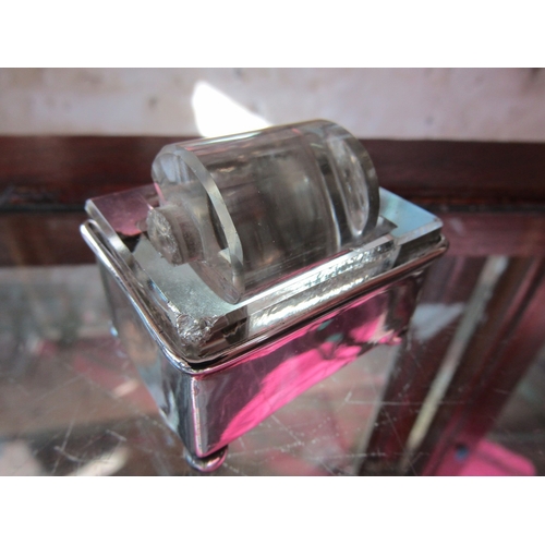 1106 - Silver Set glass desk stamp roller late Victorian