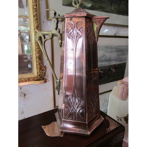 1108 - Rare Art Nouveau Copper Pitcher in the style of Liberty, London Classic Secessionist Hexagonal Form ... 