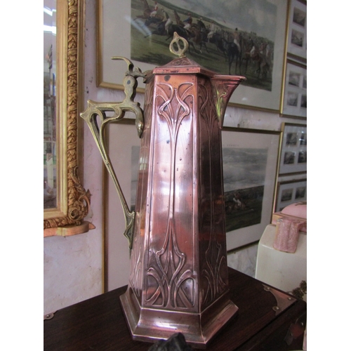 1108 - Rare Art Nouveau Copper Pitcher in the style of Liberty, London Classic Secessionist Hexagonal Form ... 