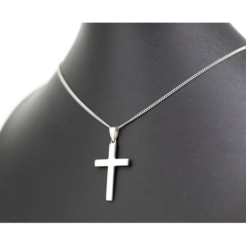 111 - 9 Carat White Gold Cross Pendant 3cm High Set on 9 Carat White Gold Chain 44cm Long