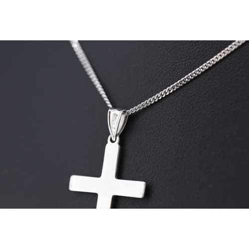 111 - 9 Carat White Gold Cross Pendant 3cm High Set on 9 Carat White Gold Chain 44cm Long