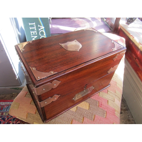 1110 - Brass Bound Mahogany Retractable Cigar Humidor with Cedarwood Lined Interior fitted silver handle an... 