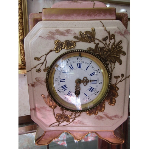 1111 - Victorian Standing Clock attractive floral detail in soft pink and cream hue Working with key Height... 