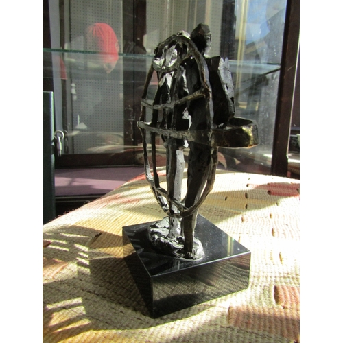 1119 - Irish Bronze Sculpture Standing Figures Mounted on Marble Base Approximately 6 Inches High