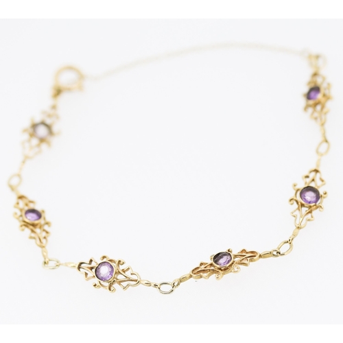 112 - Finely Detailed Amethyst Set Bracelet Set in 9 Carat Yellow Gold 18cm Long