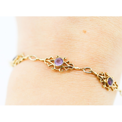 112 - Finely Detailed Amethyst Set Bracelet Set in 9 Carat Yellow Gold 18cm Long