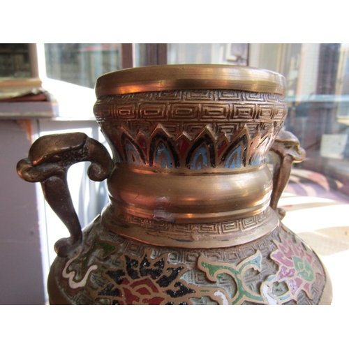 1120 - Eastern Cloisonne Decorated Bronze Vase with Attractive Chased Desk Pen Rest Tallest Approximately 1... 