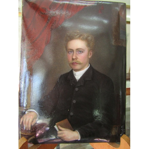 1128 - 19th Century Portrait of gentlemen Painted on a Metal H 7� x W 5� Dated 1885 Signed S Bawd D