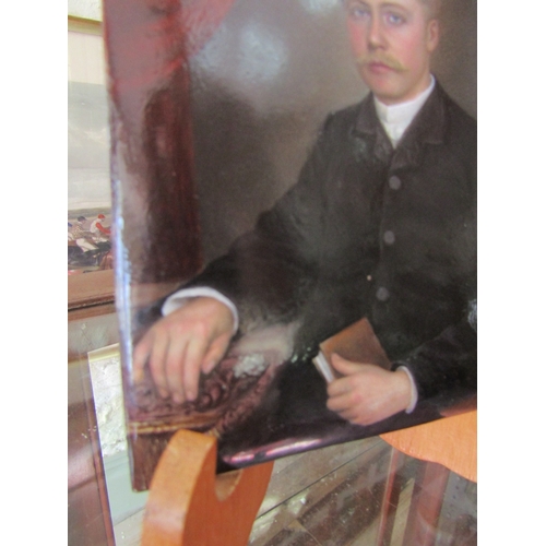 1128 - 19th Century Portrait of gentlemen Painted on a Metal H 7� x W 5� Dated 1885 Signed S Bawd D