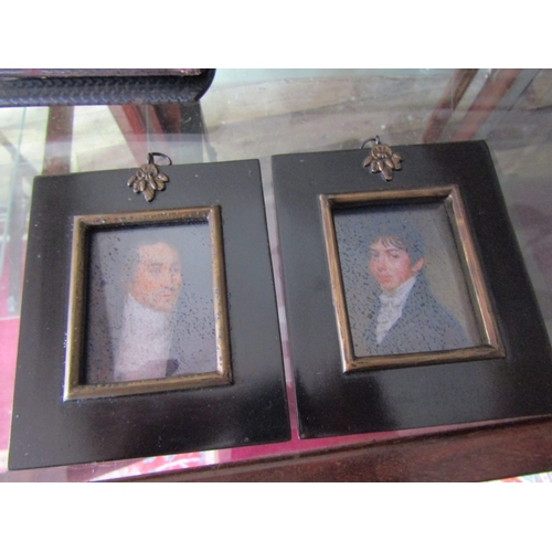 1131 - Pair of Portrait Miniature Ebonised Frames Rectangular Form