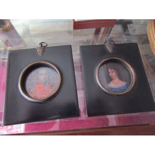 1131 - Pair of Portrait Miniature Ebonised Frames Rectangular Form