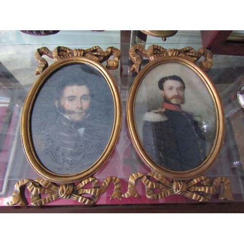 1132 - Pair of Portrait Miniature Gilded Oval Frames Each Approximately 8 Inches High