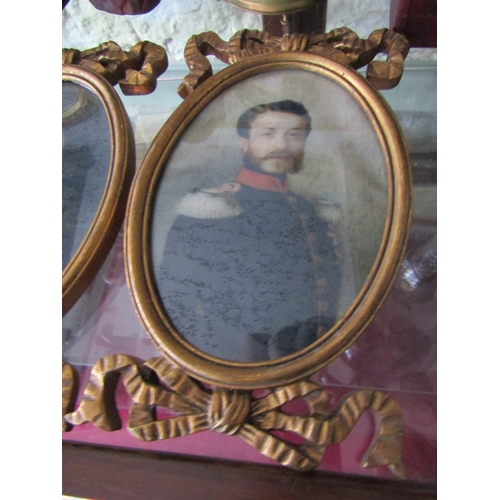 1132 - Pair of Portrait Miniature Gilded Oval Frames Each Approximately 8 Inches High