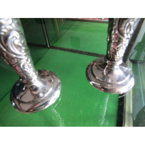 1133 - Pair of Silver Tapering Pedestal Form Stem Vases Embossed Decoration Each Approximately  8 Inches Hi... 