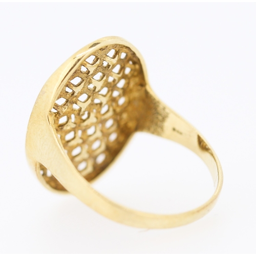 115 - 9 Carat Yellow and White Gold Honeycomb Motif Panel Ring Size T and a Half