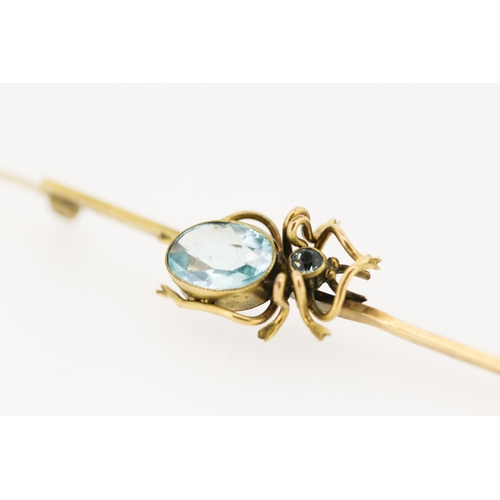 117 - Gold Filled Blue Topaz Set Spider Motif Brooch 6cm Long