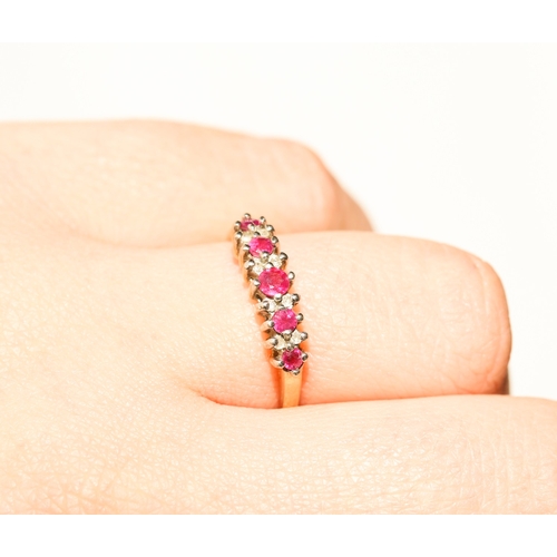 119 - Ruby and Diamond Set Ladies Cluster Ring Mounted in 9 Carat Yellow Gold Ring Size O and a Half