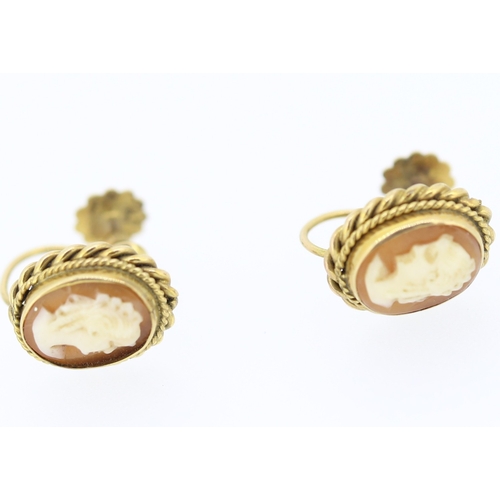 12 - Pair of Cameo Set Ladies Screw Clip Earrings Mounted in 9 Carat Yellow Gold 1.5cm High