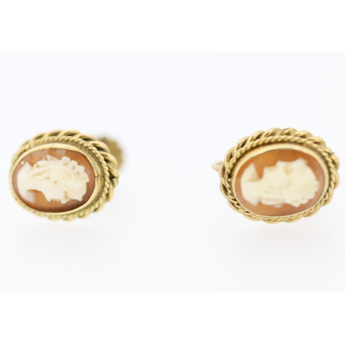 12 - Pair of Cameo Set Ladies Screw Clip Earrings Mounted in 9 Carat Yellow Gold 1.5cm High