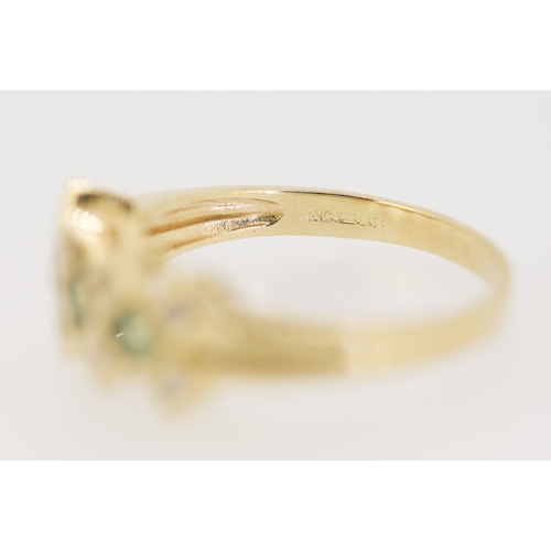 120 - Unusual Form Green Amethyst and Diamond Set Cluster Ring Mounted in 9 Carat Yellow Gold Ring Size P