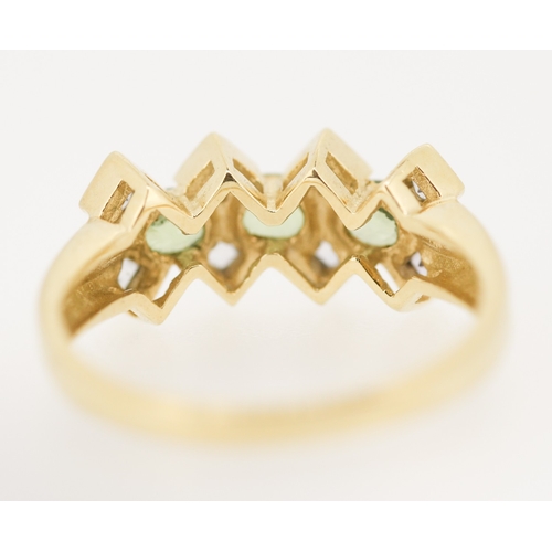 120 - Unusual Form Green Amethyst and Diamond Set Cluster Ring Mounted in 9 Carat Yellow Gold Ring Size P