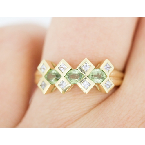 120 - Unusual Form Green Amethyst and Diamond Set Cluster Ring Mounted in 9 Carat Yellow Gold Ring Size P