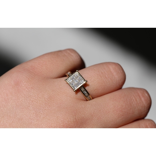 122 - Princess Cut Diamond Cluster Set Ring with Further Baguette Cut Diamonds Set to Shoulders Mounted in... 