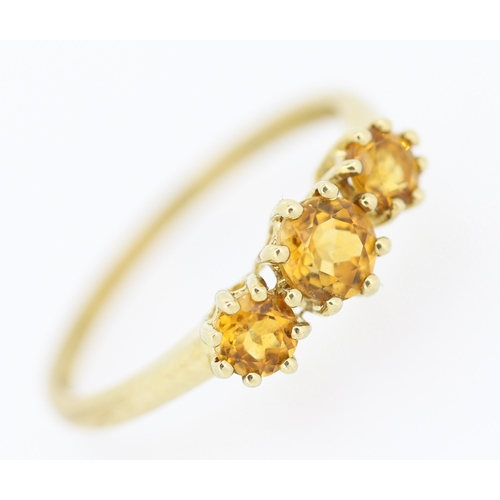 131 - Citrine Three Stone Set Ring Mounted in 9 Carat Yellow Gold Ring Size S